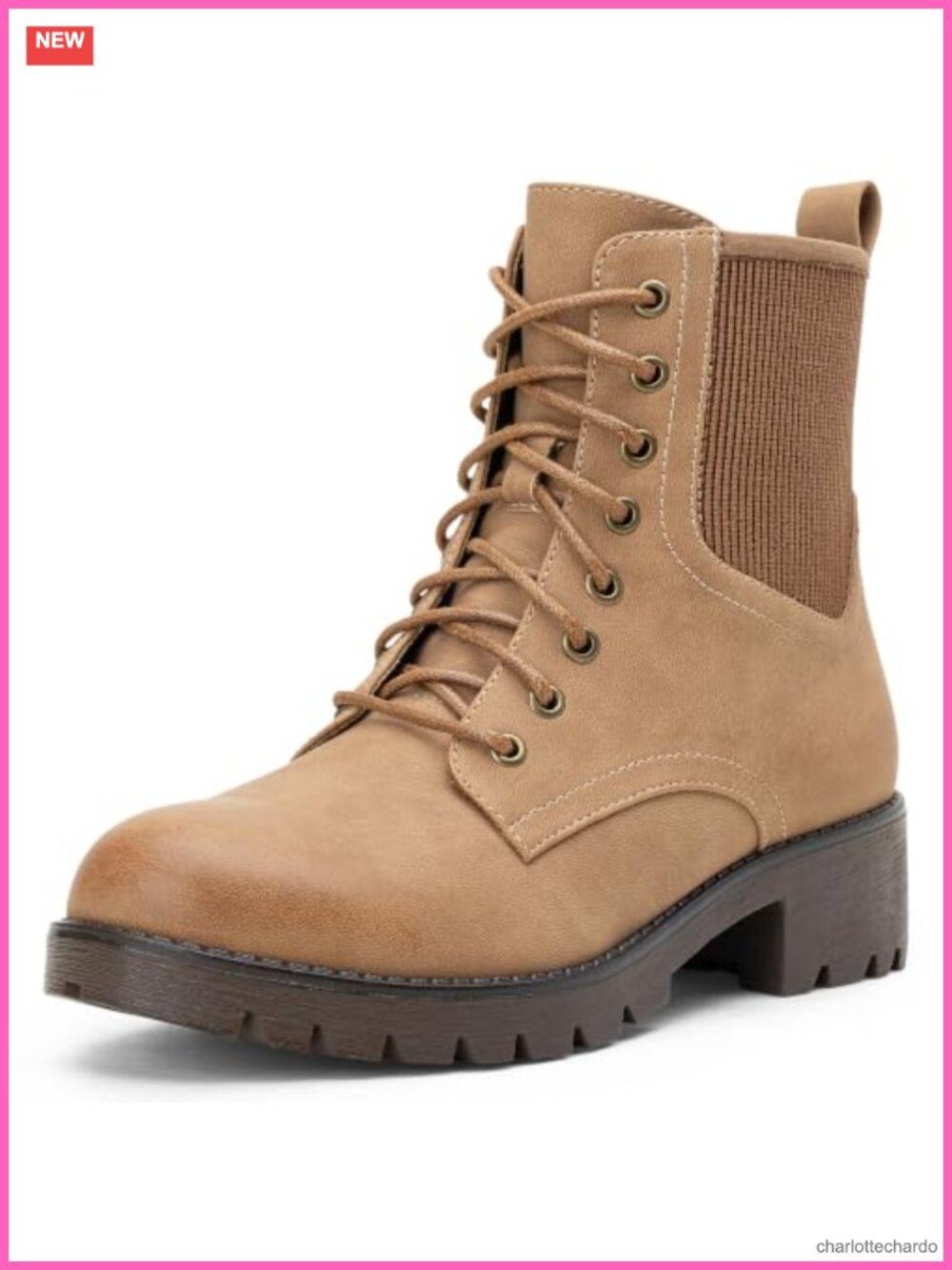 Faux Leather Lace Up Combat Ankle Boots with Zipper and Lug Sole